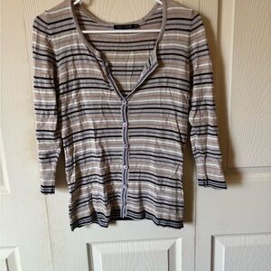 NIC+ZOE Women's Striped Button Down Shirt - Tan and Black